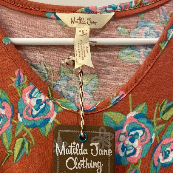 NWT- Matilda Jane - red orange floral Cotton tee dress - S - Picture 6 of 6